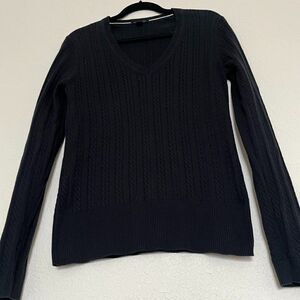 Women's Cotton Black V-Neck Ivy Sweater Made of Cable Knit size L